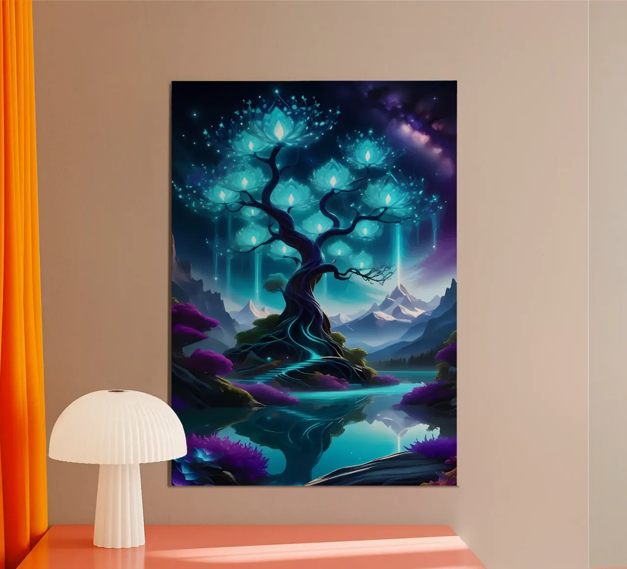 albero fantasia fiori luminosi poster con telaio in legno da Jennifer R Spyhalski