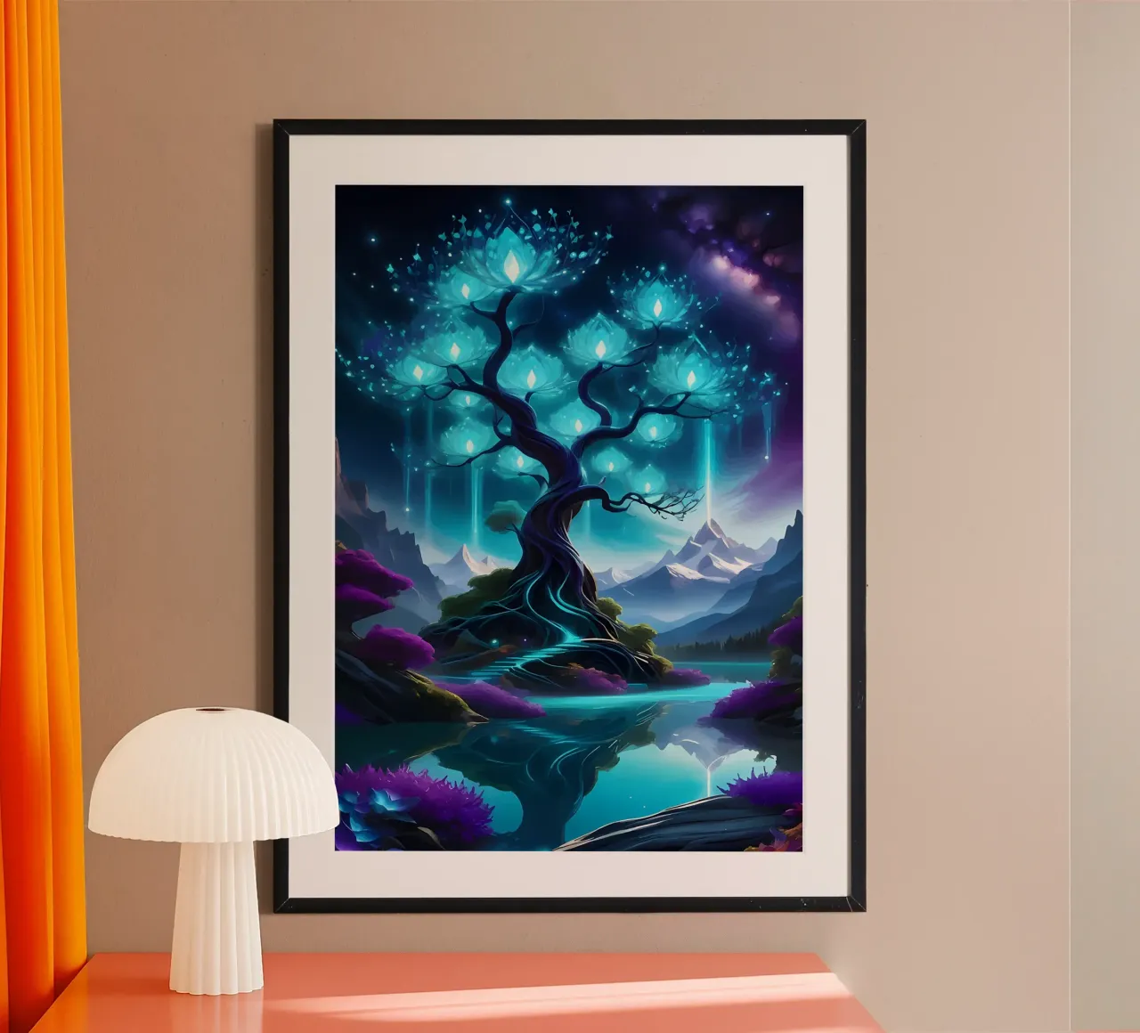 albero fantasia fiori luminosi poster con telaio in legno da Jennifer R Spyhalski