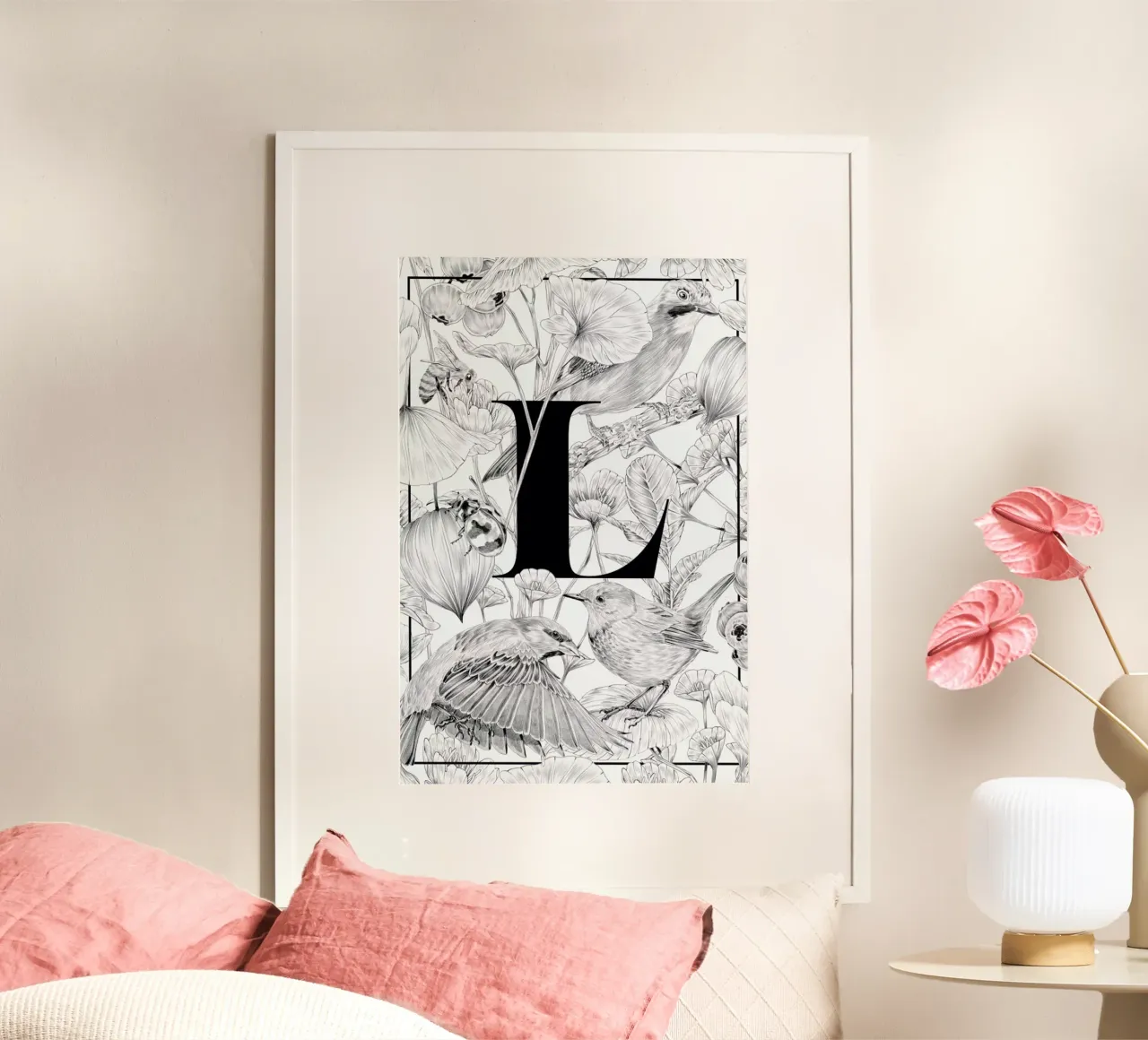 Floral Alphabet L poster con telaio in plastica da Faunesque