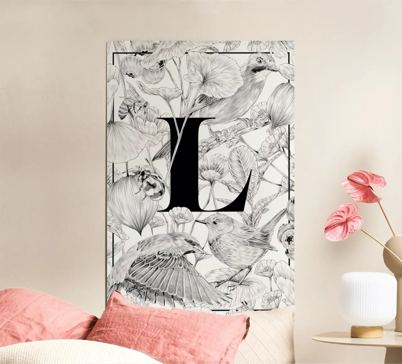 Floral Alphabet L poster con telaio in plastica da Faunesque