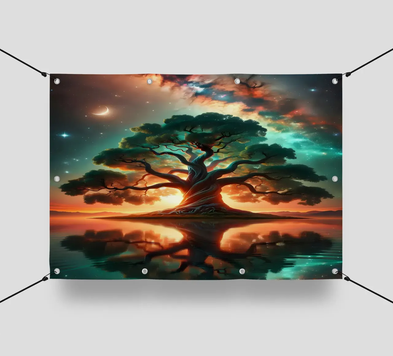 albero tramonto nuvole telo in pvc da Jennifer R Spyhalski