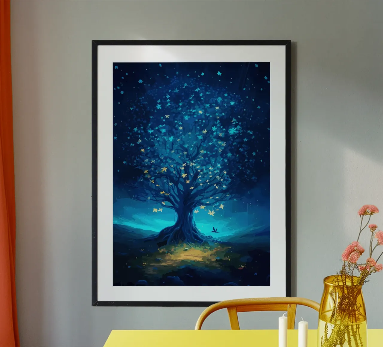 albero foglie farfalle poster con telaio in plastica da Jennifer R Spyhalski
