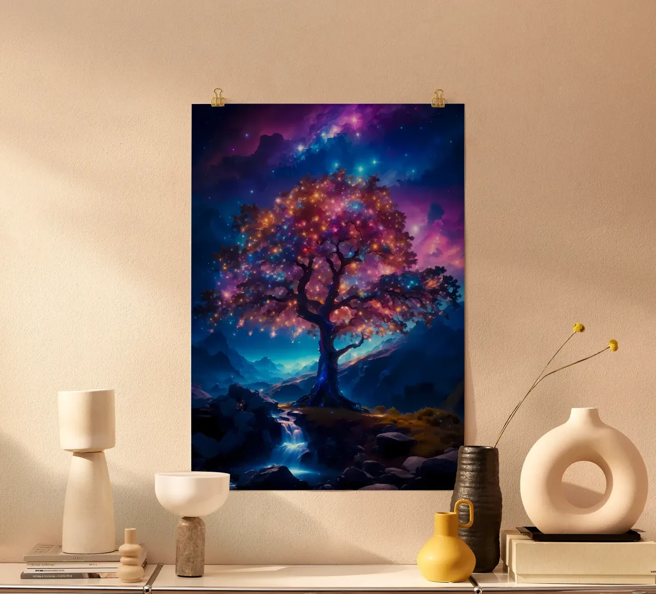 albero stelle galassia poster con telaio in plastica da Jennifer R Spyhalski