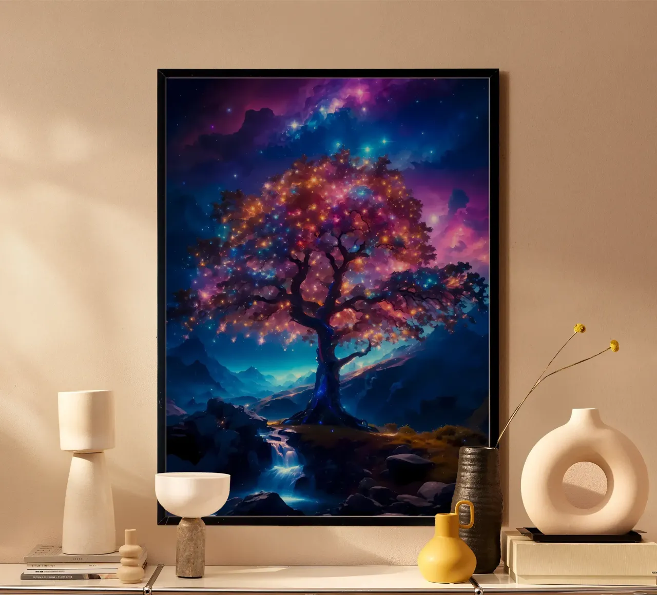 albero stelle galassia poster con telaio in plastica da Jennifer R Spyhalski