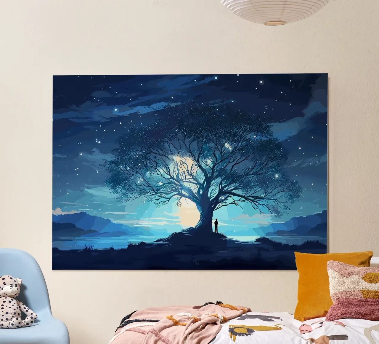 albero notte stelle poster con telaio in legno da Jennifer R Spyhalski