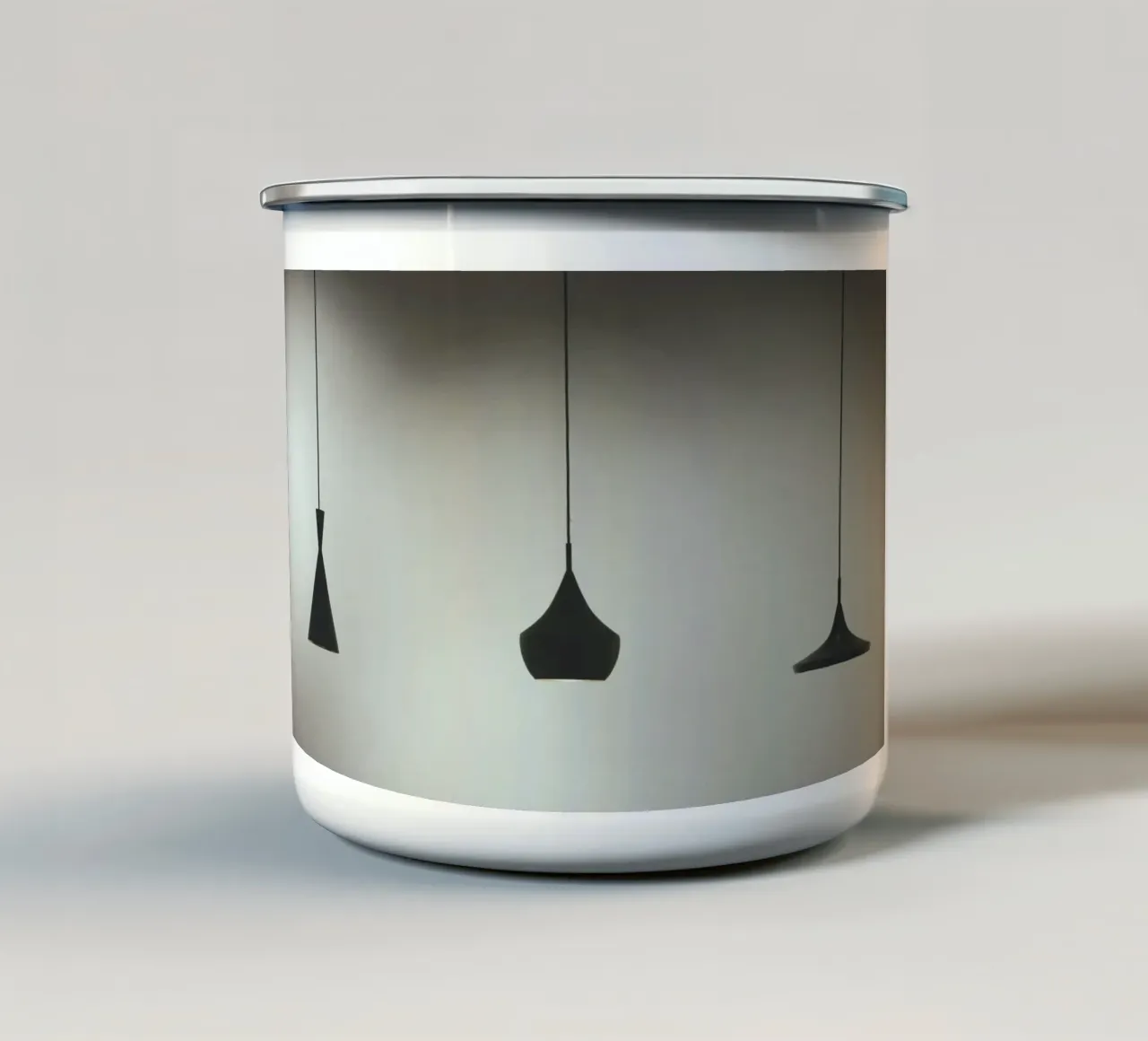 drie hanglampen emaille mok van pastel color shape