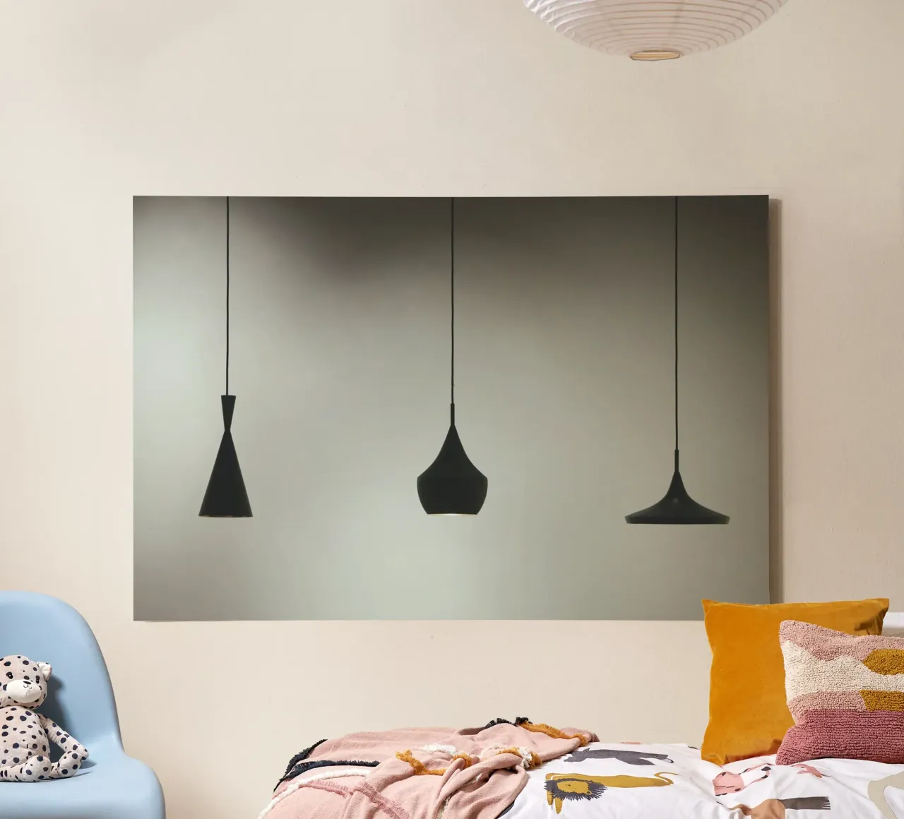 tre lampade a sospensione tela con Cornice a cassetta da pastel color shape
