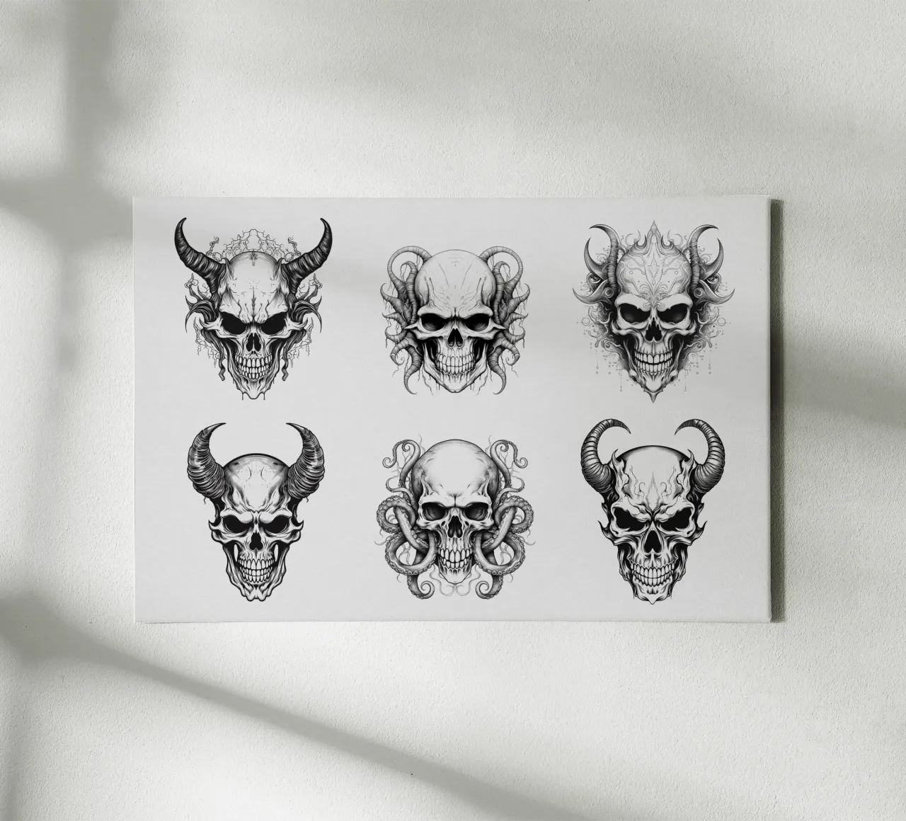 Whimsical skull drawing canvas with Floater frame by Carinaprint