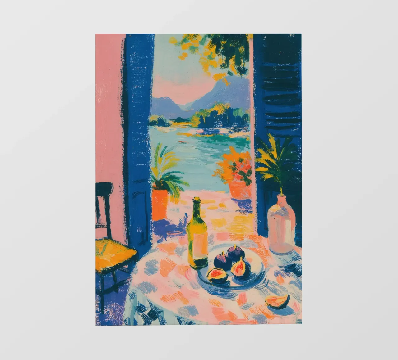 Ispirato a Matisse: Tavolo con fichi e vista mare pellicola backlit da ArtByNiki