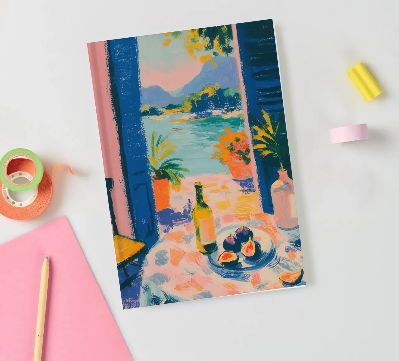 Matisse inspired: Table with figs and sea view notebook by ArtByNiki