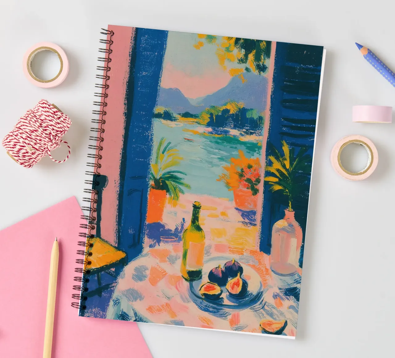 Matisse inspired: Table with figs and sea view spiral notebook by ArtByNiki