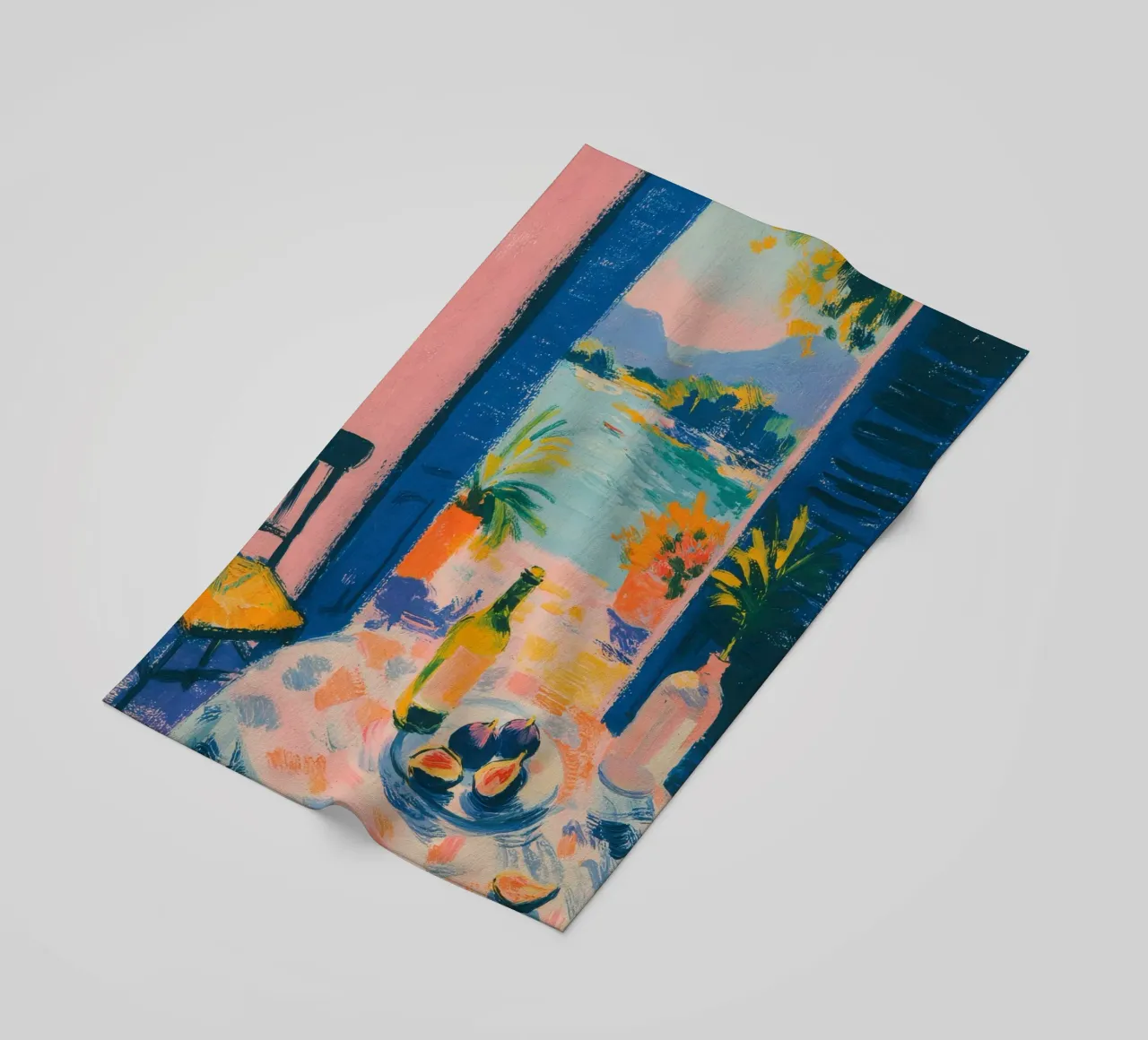 Matisse inspired: Table with figs and sea view beach towel by ArtByNiki