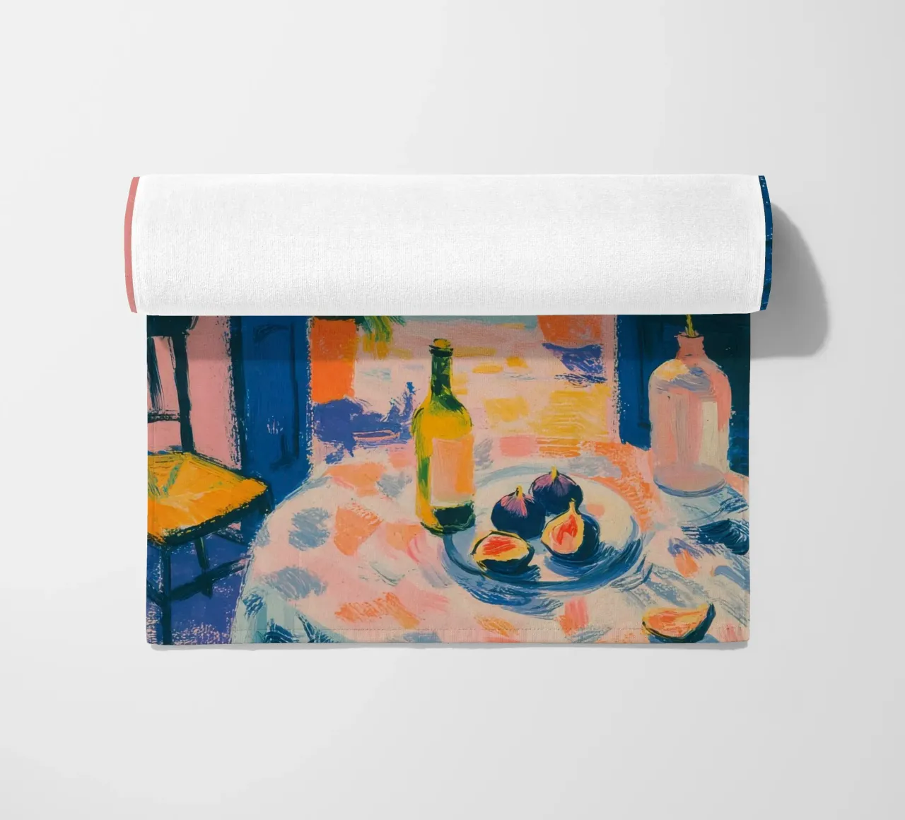 Matisse inspired: Table with figs and sea view beach towel by ArtByNiki