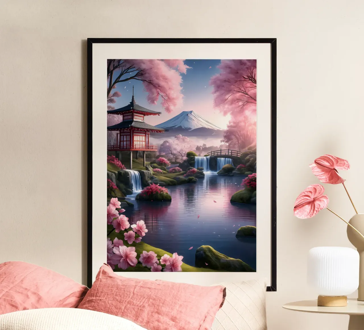 montagna dei ciliegi in fiore poster con telaio in plastica da MountainShop