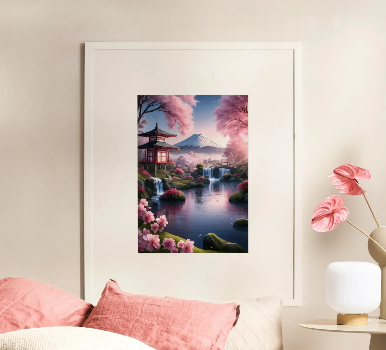 montagna dei ciliegi in fiore poster con telaio in plastica da MountainShop