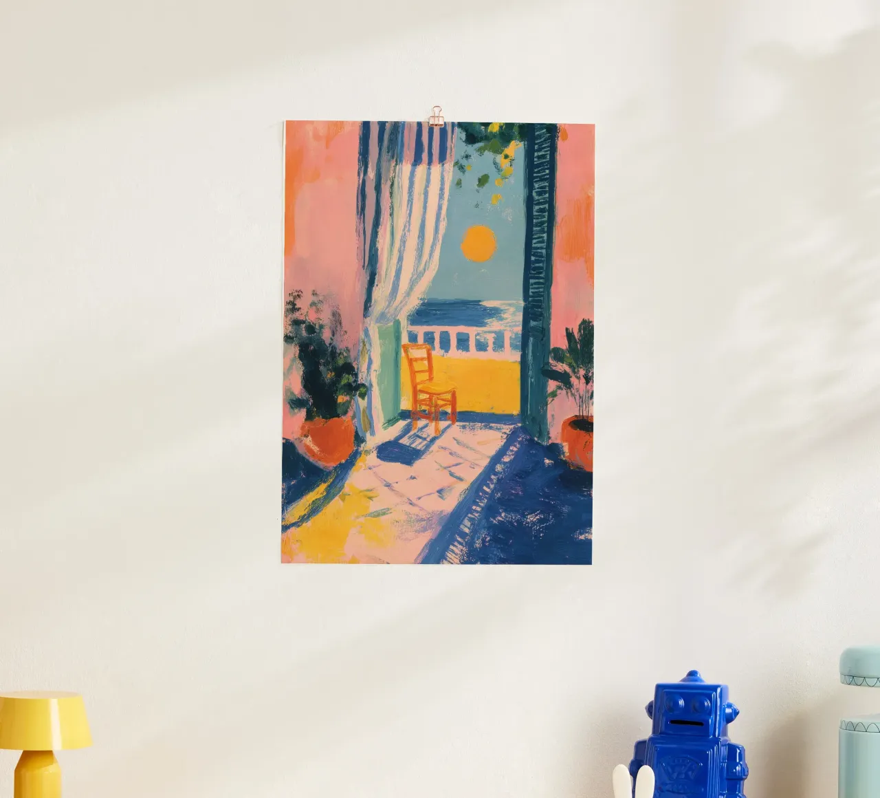 Open balkon in Matisse pastelstijl poster met kunststof frame van ArtByNiki