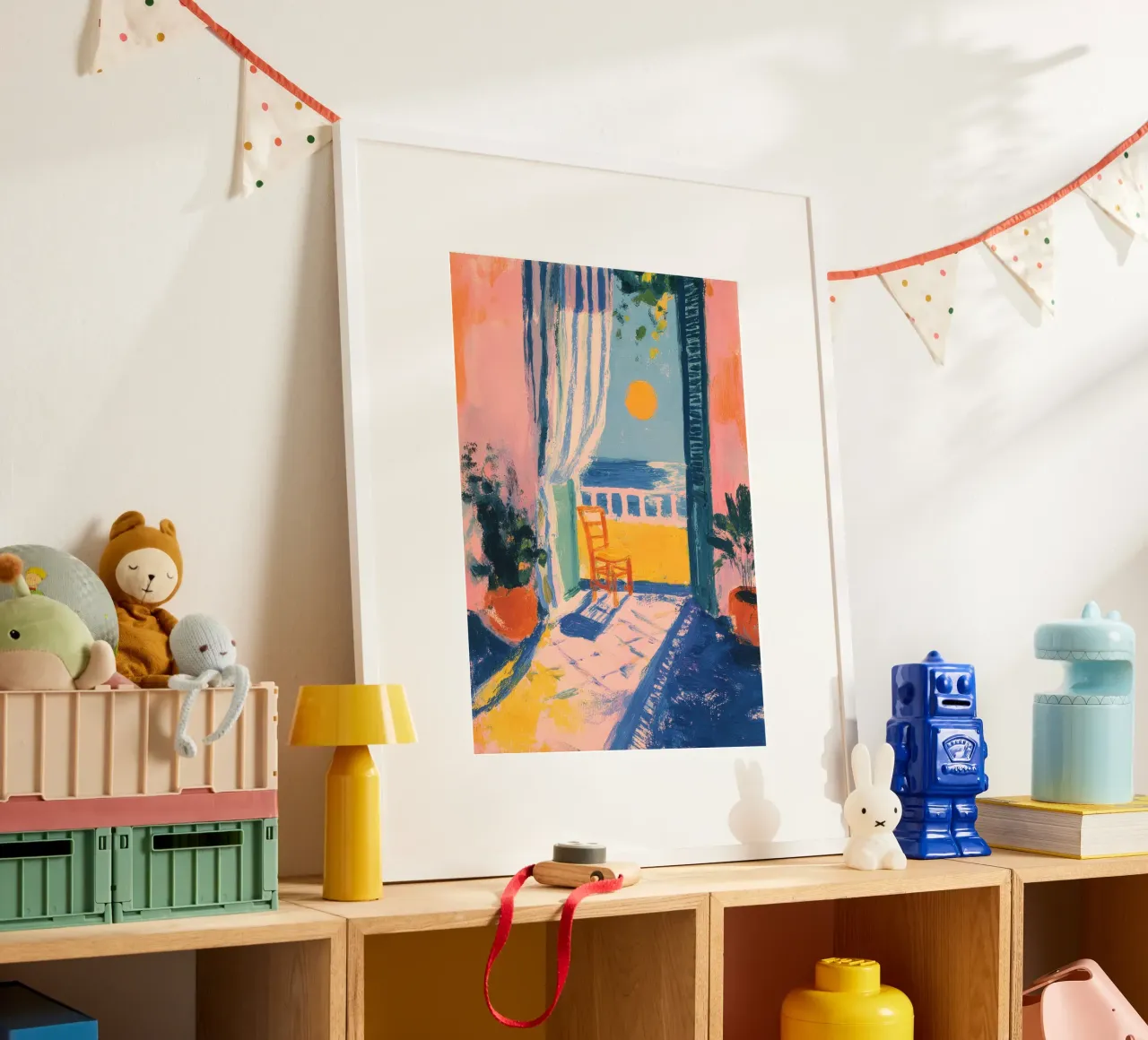 Open balkon in Matisse pastelstijl poster met kunststof frame van ArtByNiki