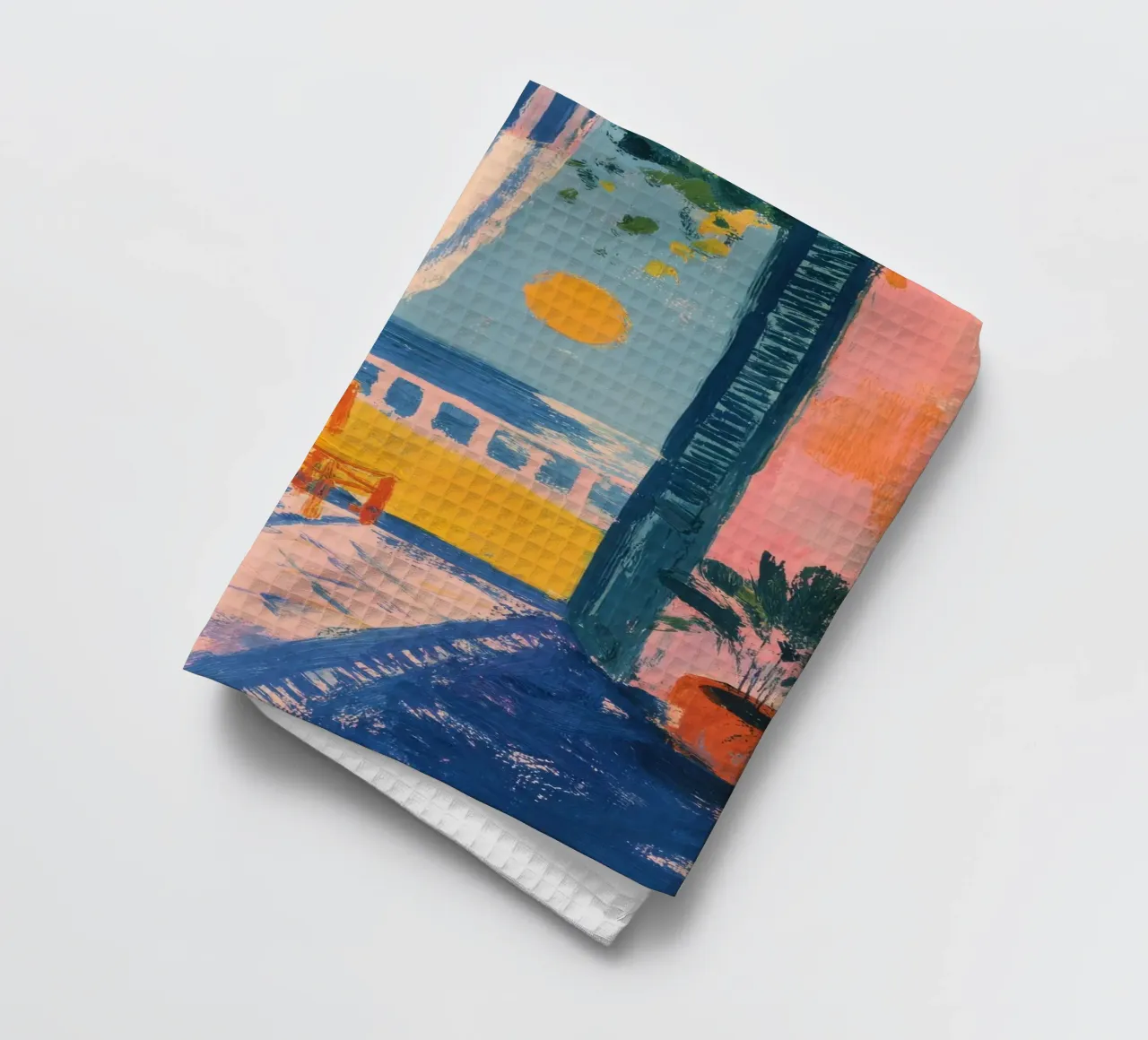 Open balcony in Matisse pastel style tea towel by ArtByNiki