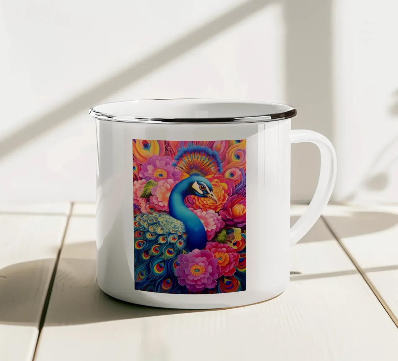 piume di pavone colori vivaci tazza in smalto da Jennifer R Spyhalski
