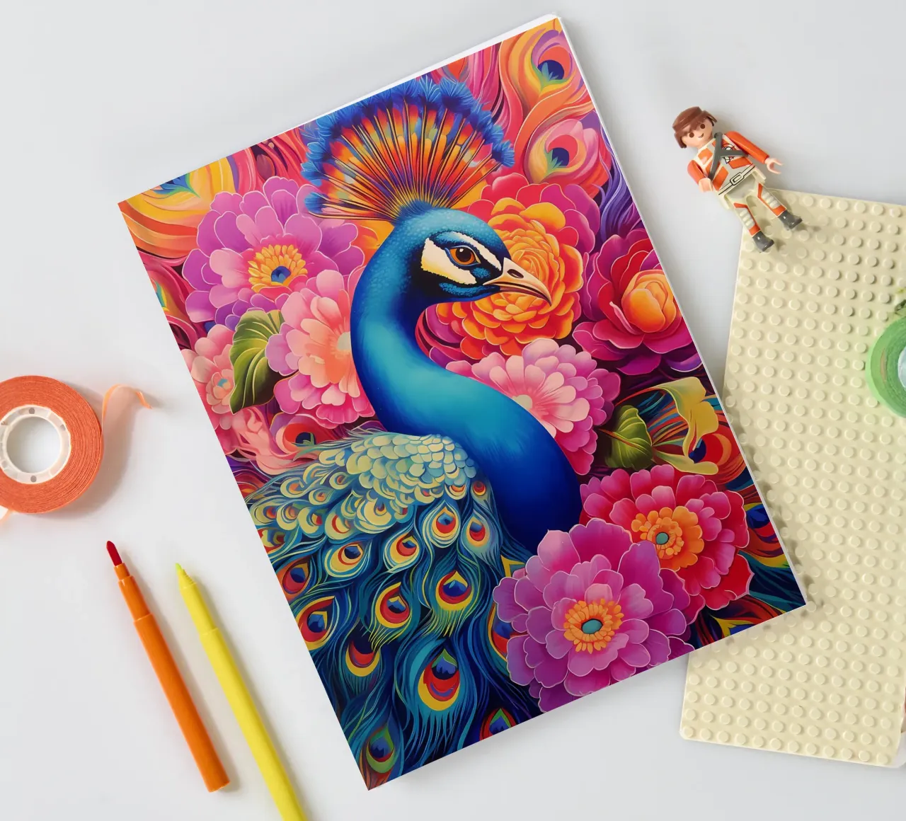 peacock feathers vibrant colors notebook by Jennifer R Spyhalski