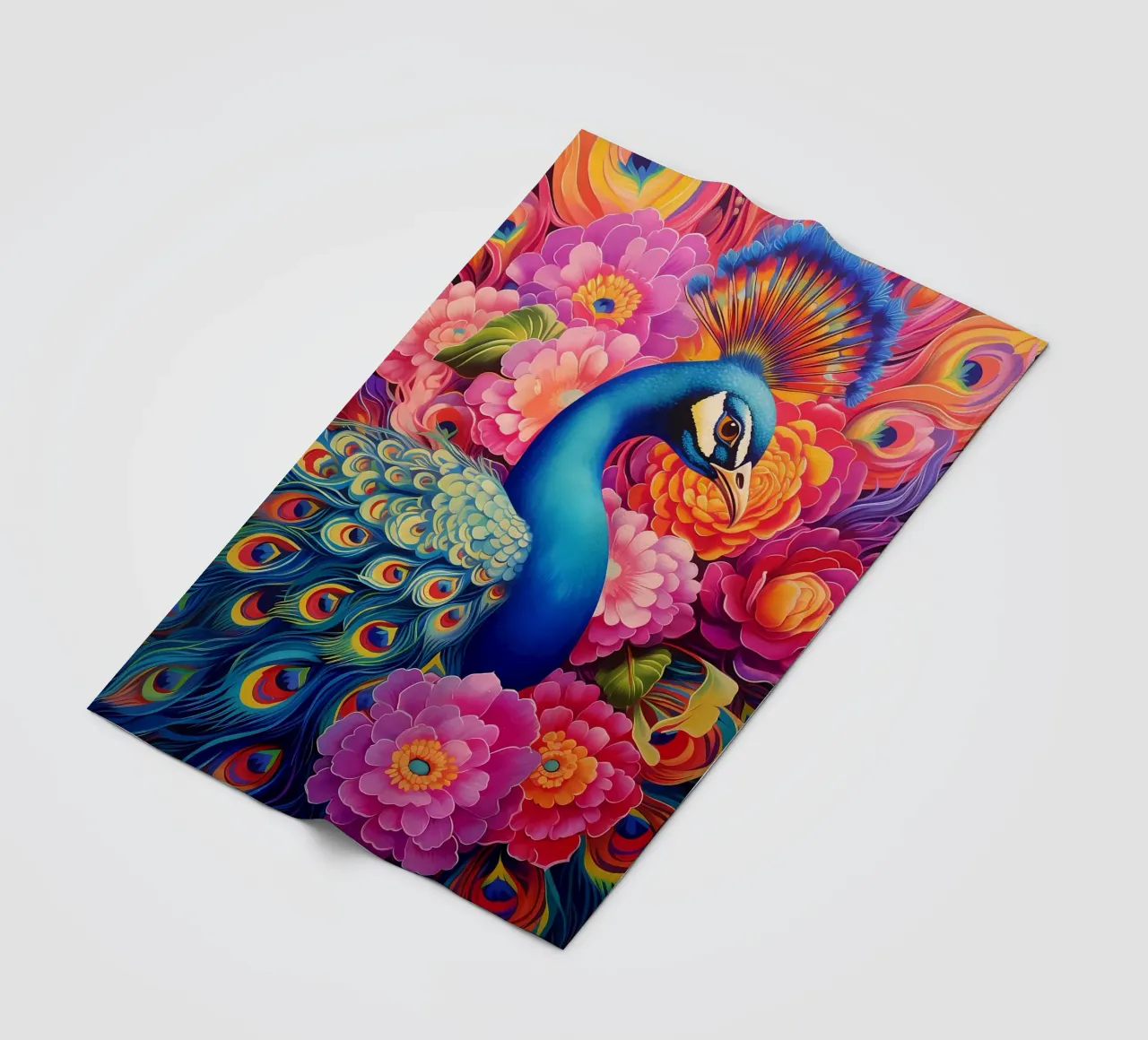 piume di pavone colori vivaci coperta in pile da Jennifer R Spyhalski
