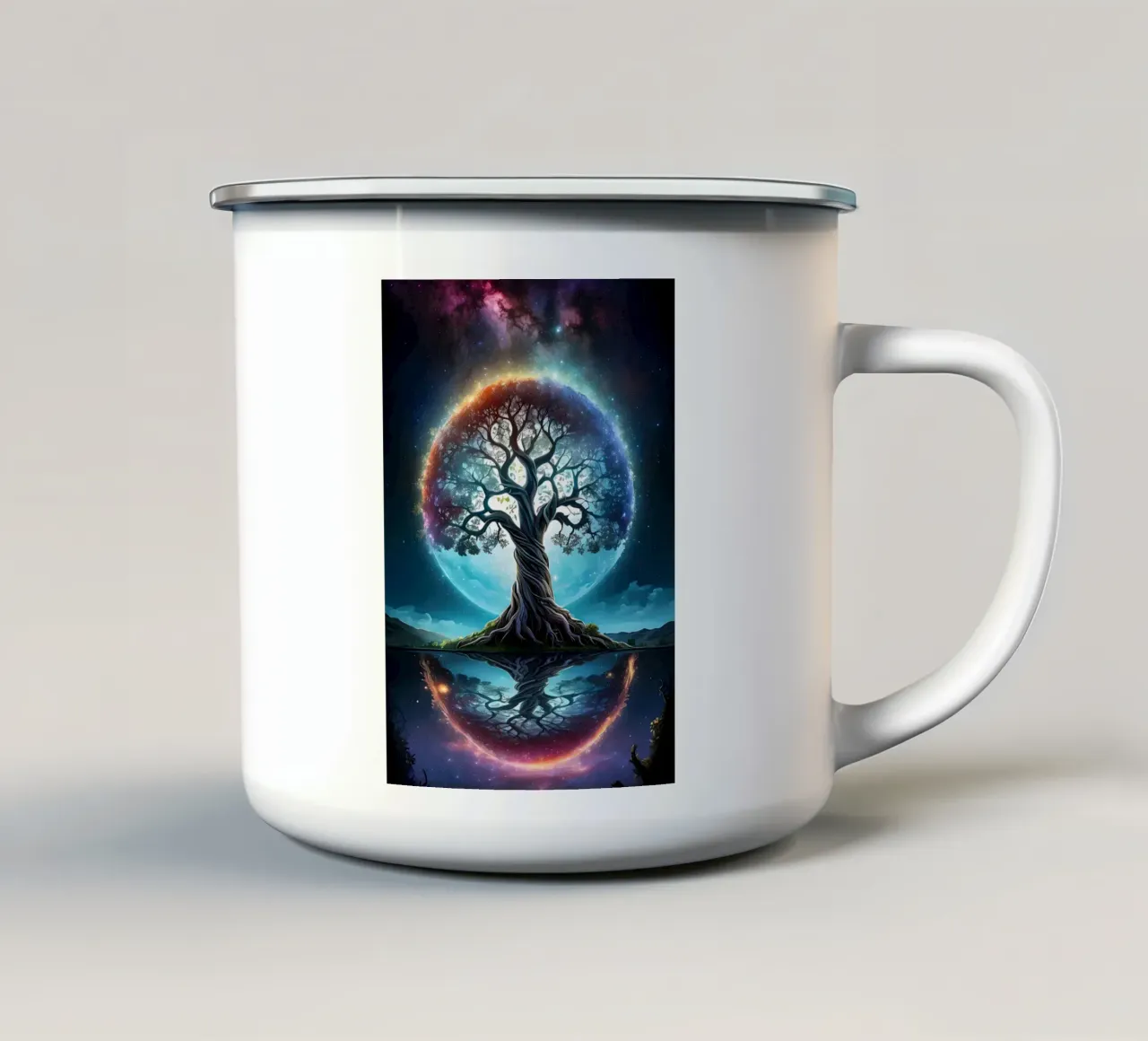 albero cielo notturno riflessione tazza in smalto da Jennifer R Spyhalski