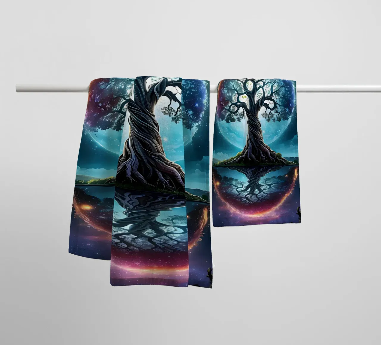 tree night sky reflection towel by Jennifer R Spyhalski