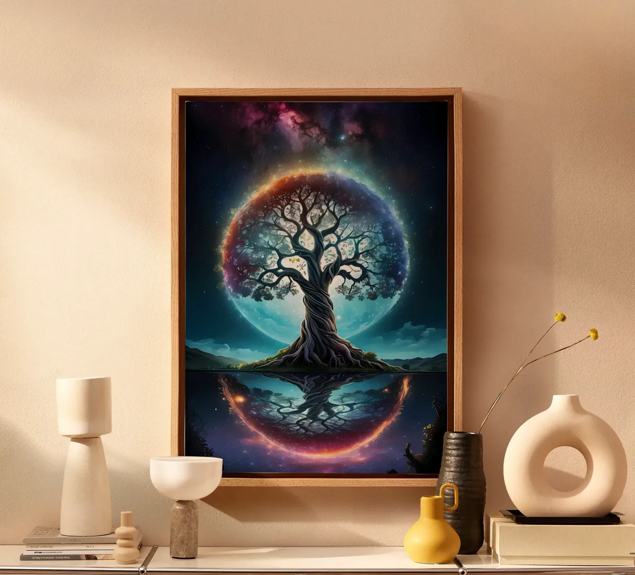 tree night sky reflection canvas by Jennifer R Spyhalski