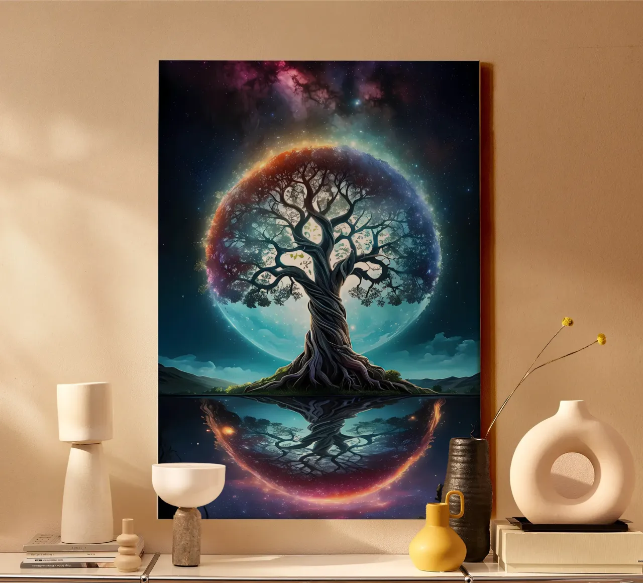tree night sky reflection canvas by Jennifer R Spyhalski