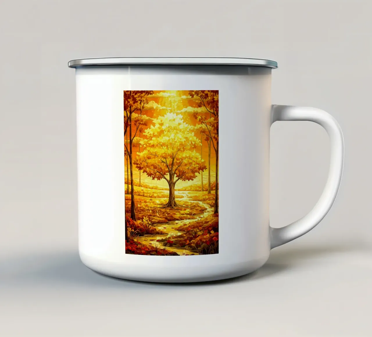 albero autunnale luce del sole tazza in smalto da Jennifer R Spyhalski