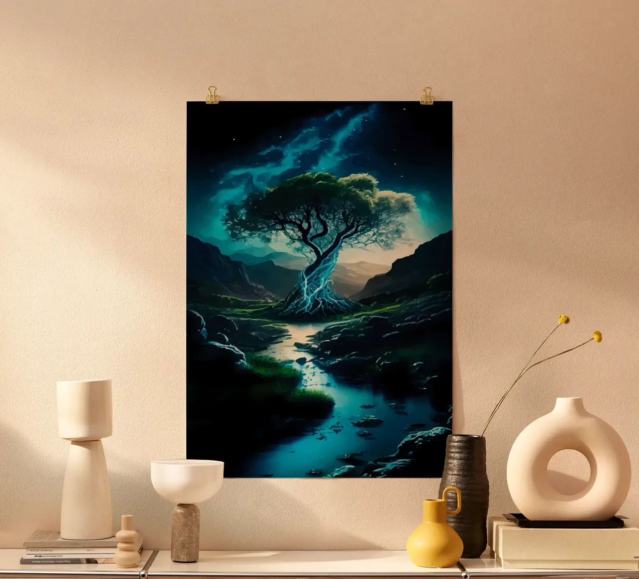 albero acqua ruscello poster con telaio in alluminio da Jennifer R Spyhalski