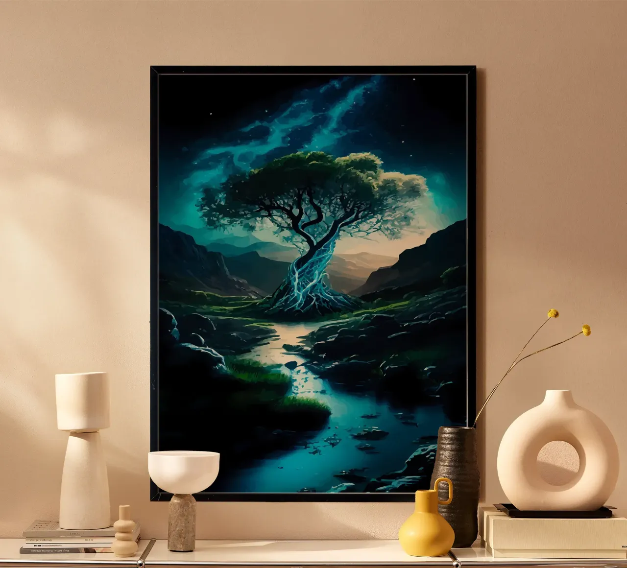 albero acqua ruscello poster con telaio in alluminio da Jennifer R Spyhalski