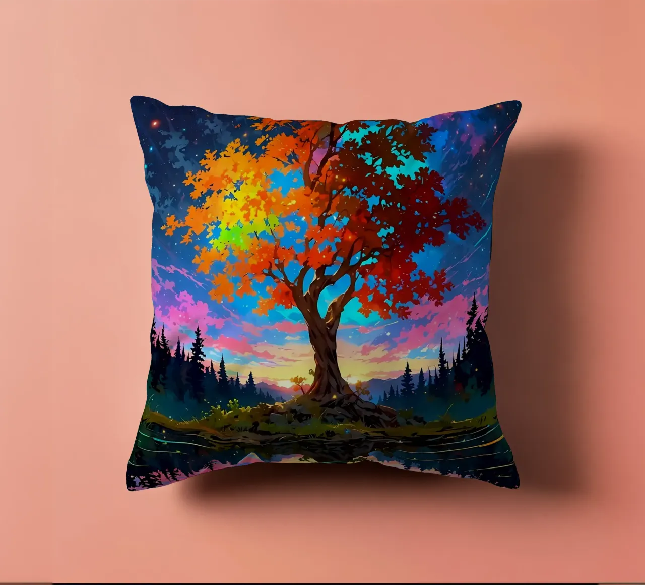 tree lake reflection decorative cushion by Jennifer R Spyhalski