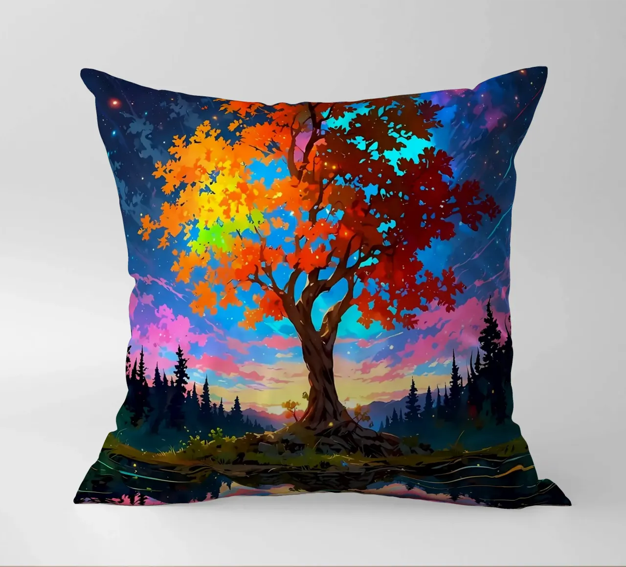 tree lake reflection decorative cushion by Jennifer R Spyhalski