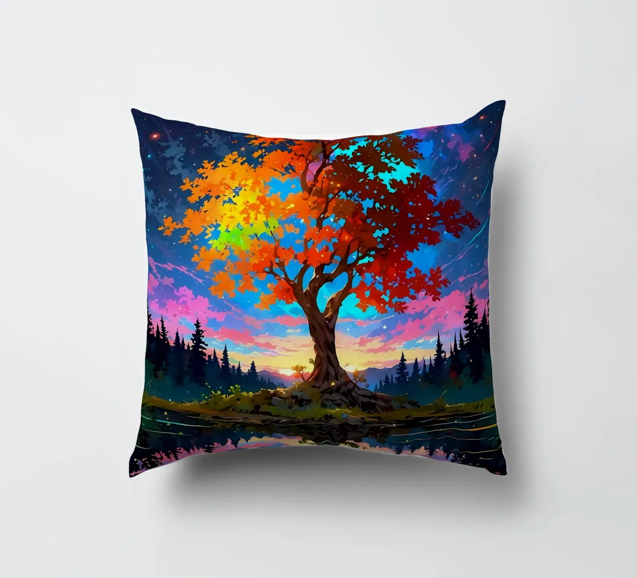 tree lake reflection decorative cushion by Jennifer R Spyhalski