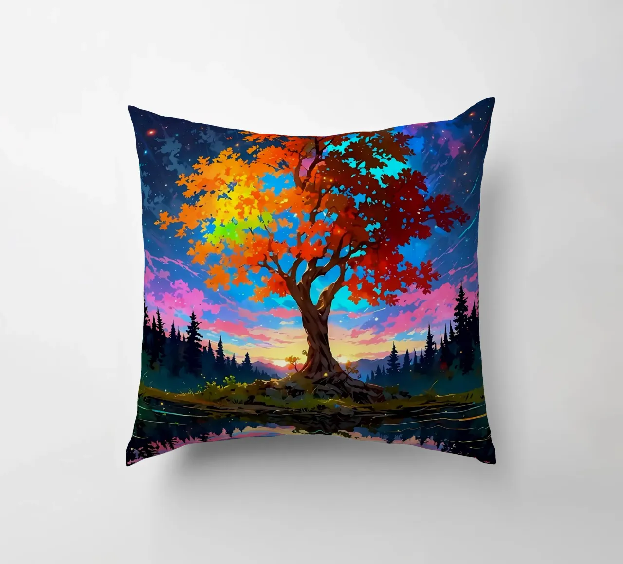 tree lake reflection decorative cushion by Jennifer R Spyhalski