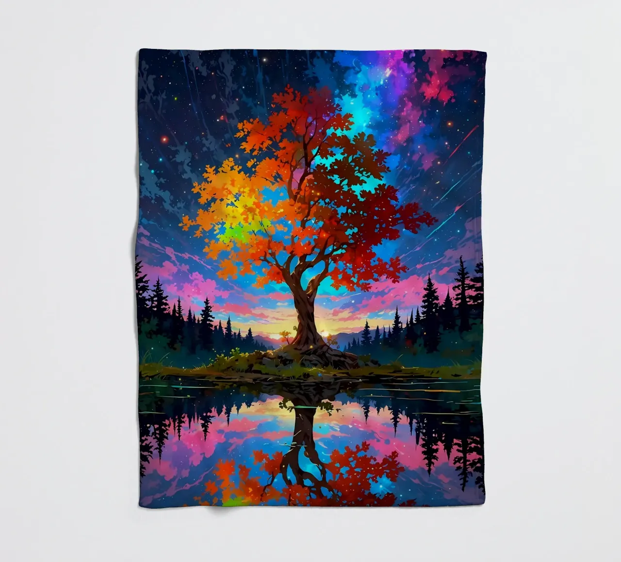 tree lake reflection fleece blanket by Jennifer R Spyhalski