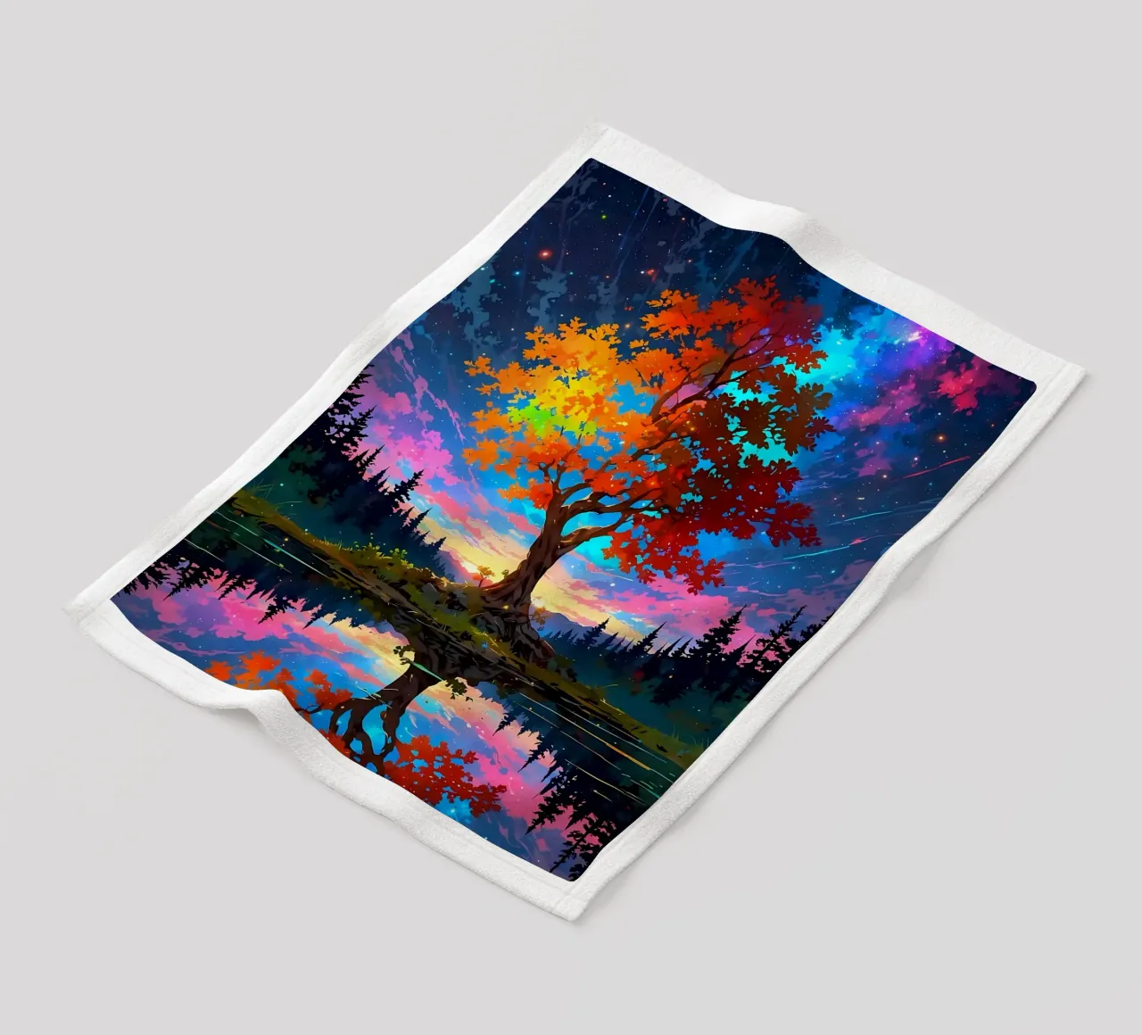 tree lake reflection fleece blanket by Jennifer R Spyhalski