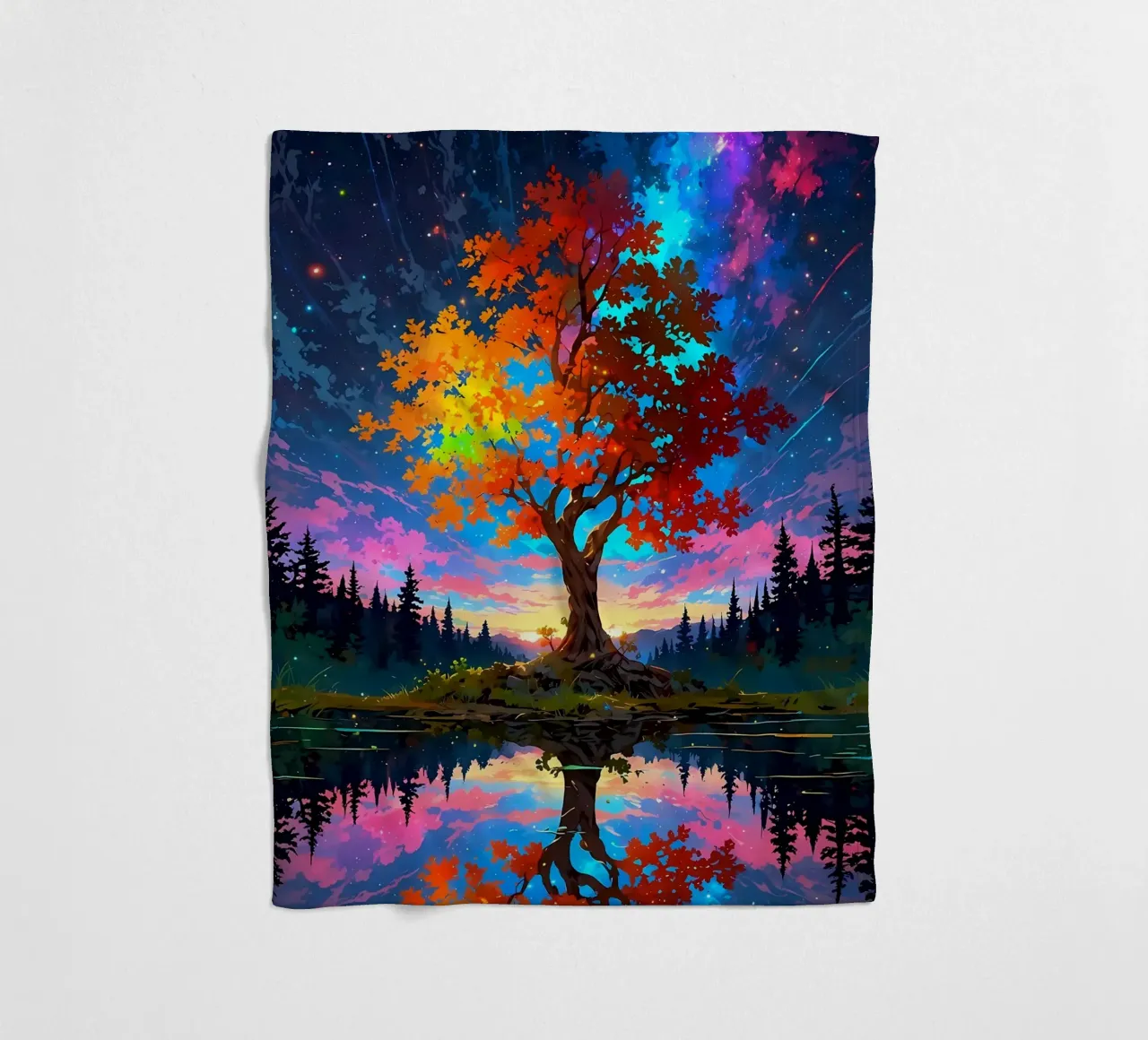 tree lake reflection fleece blanket by Jennifer R Spyhalski