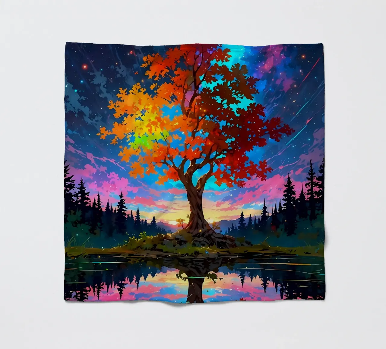 tree lake reflection fleece blanket by Jennifer R Spyhalski