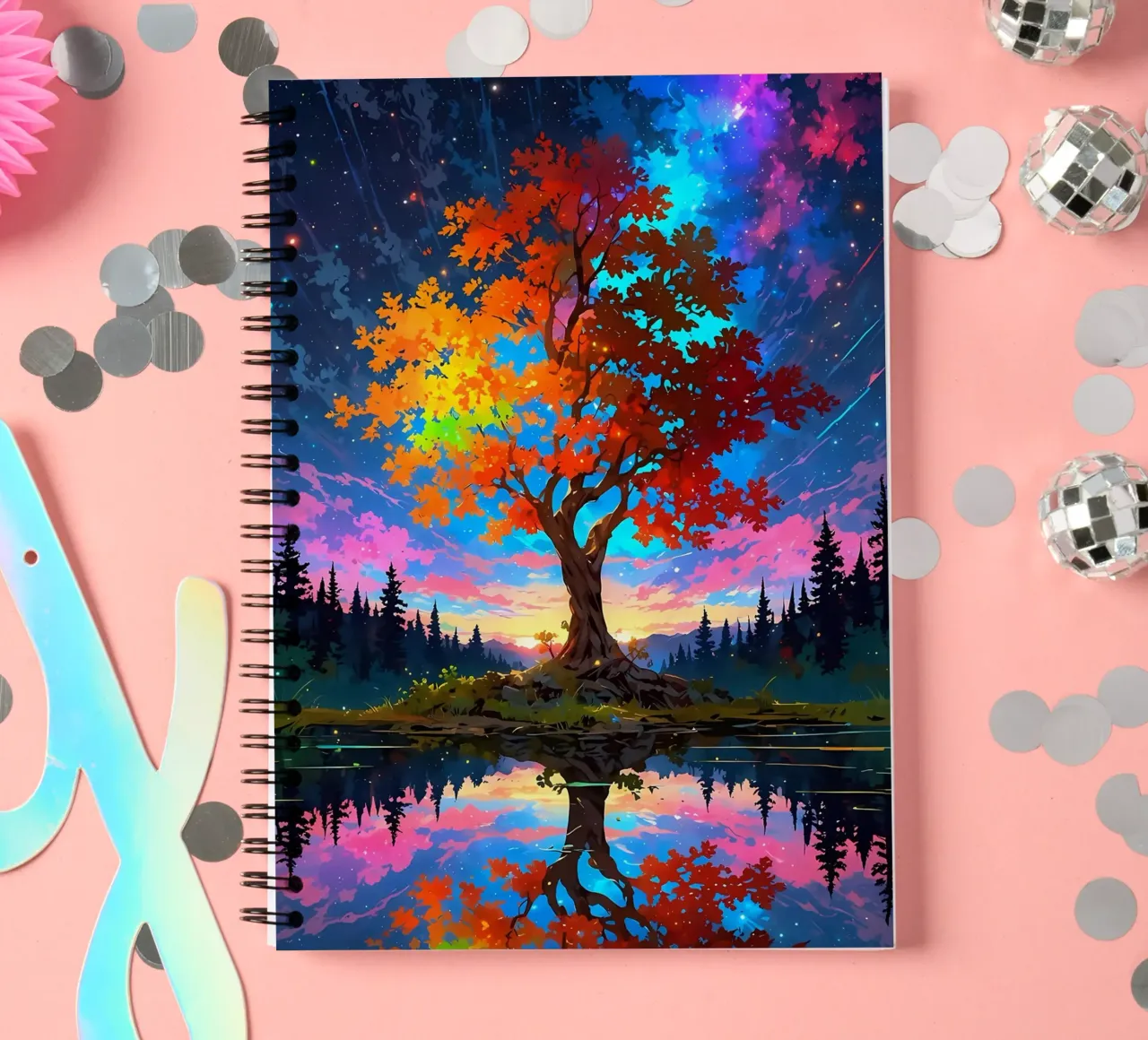 tree lake reflection spiral notebook by Jennifer R Spyhalski
