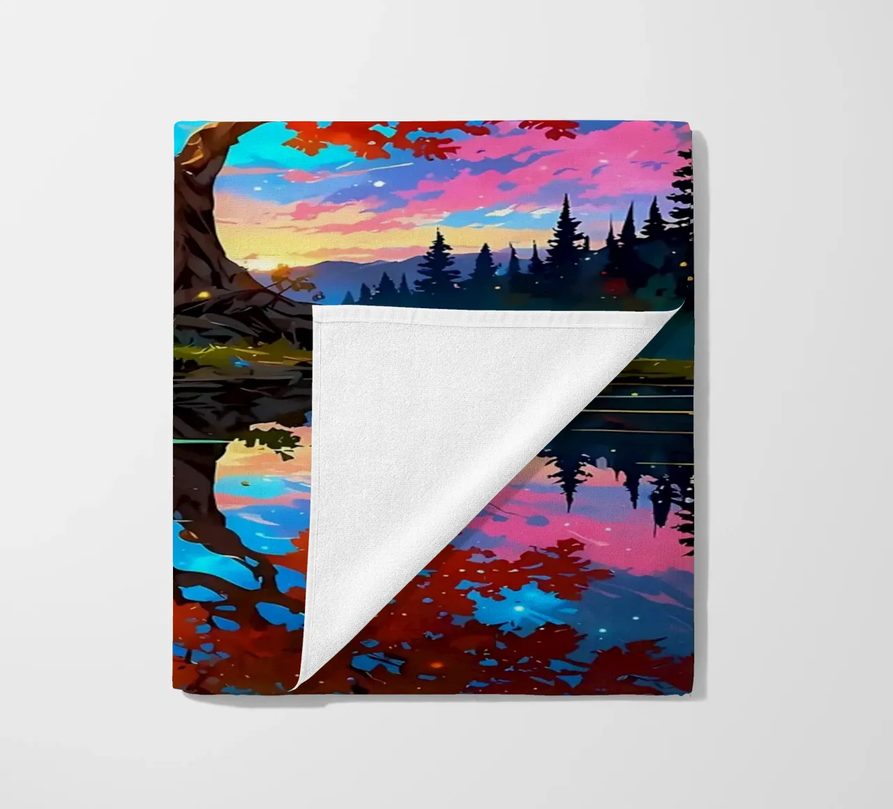 tree lake reflection beach towel by Jennifer R Spyhalski