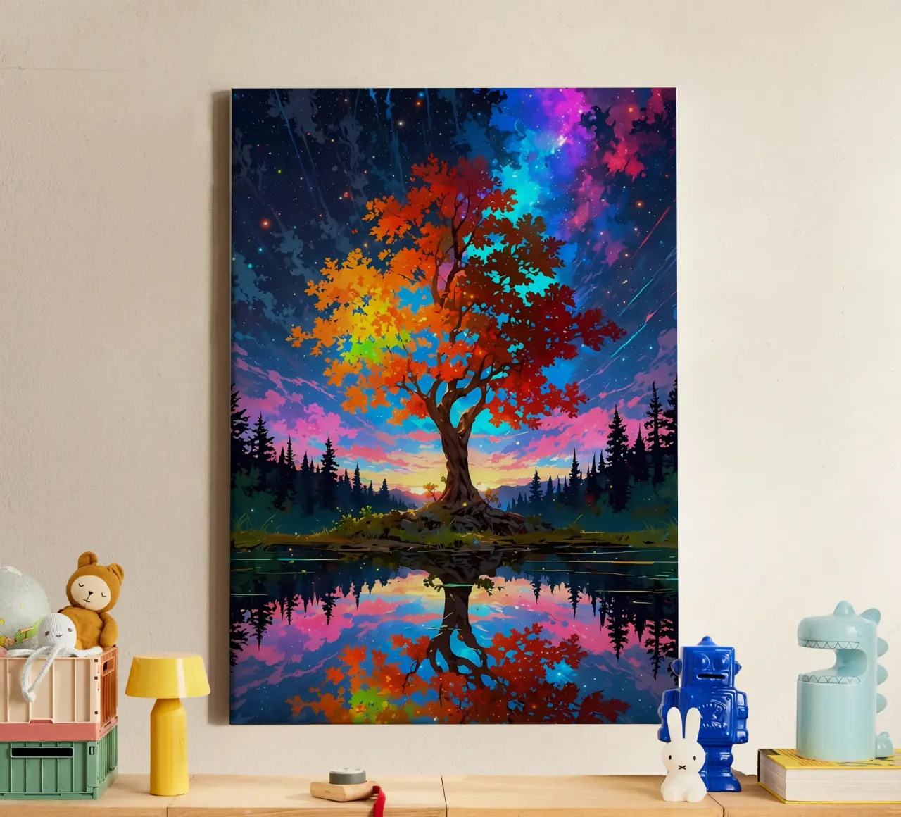 tree lake reflection canvas by Jennifer R Spyhalski
