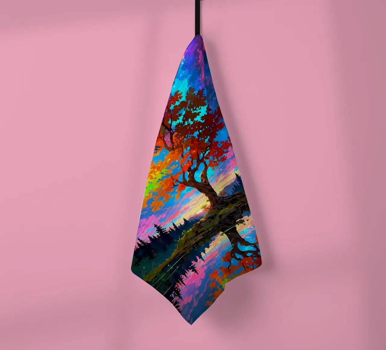 tree lake reflection tea towel by Jennifer R Spyhalski