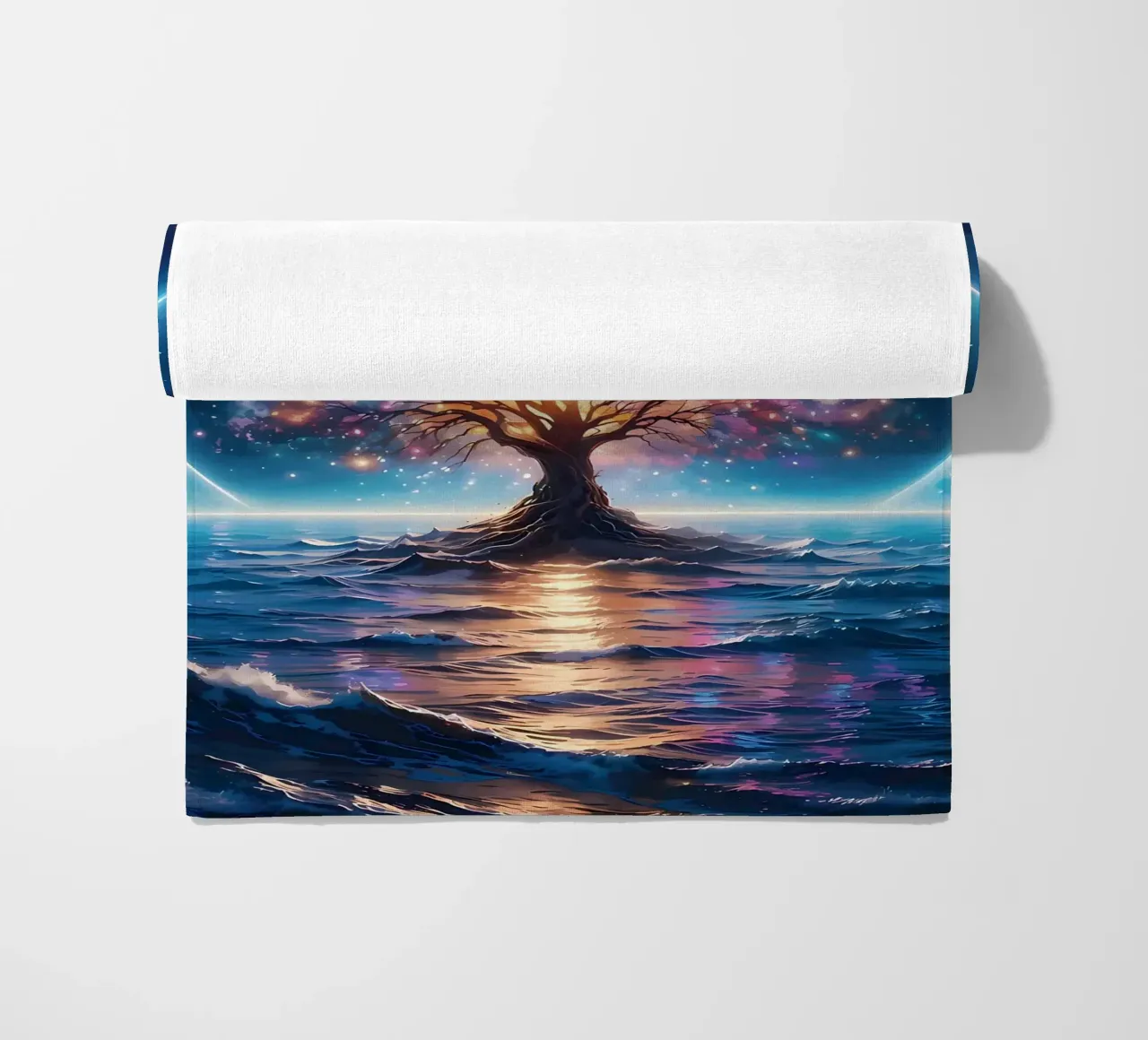 tree galaxy stars beach towel by Jennifer R Spyhalski