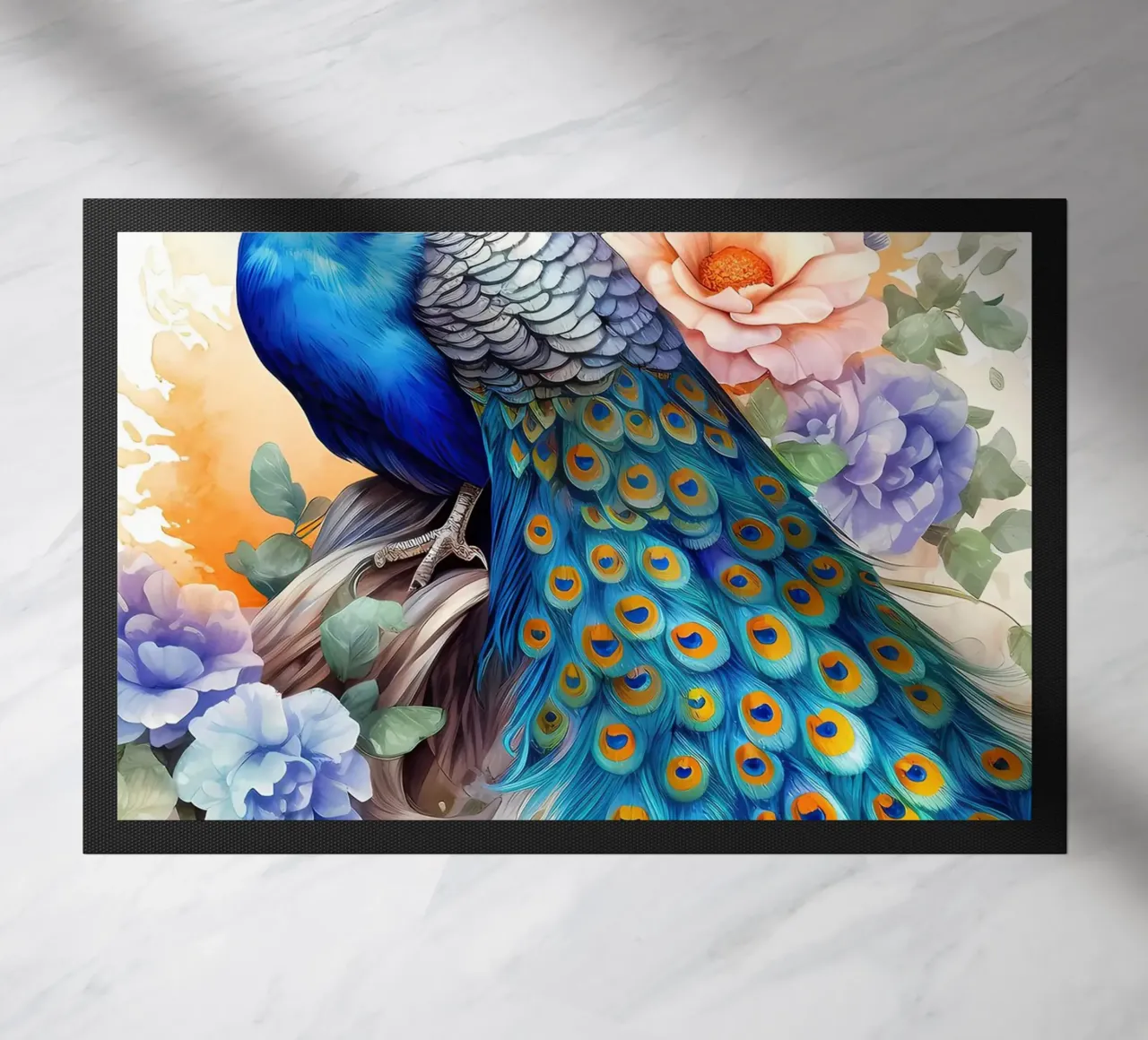 fiori di piume blu pavone zerbino da Jennifer R Spyhalski