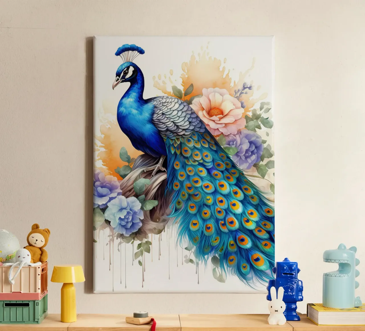 fiori di piume blu pavone tela con Cornice a cassetta da Jennifer R Spyhalski
