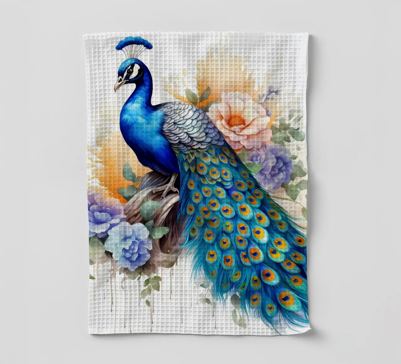fiori di piume blu pavone canovaccio da cucina da Jennifer R Spyhalski