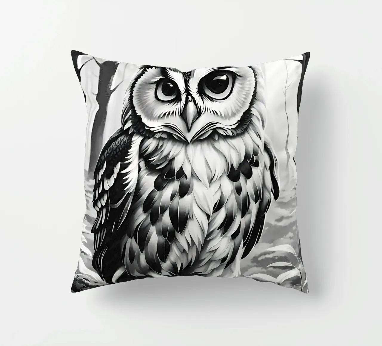 owl forest trees leaves decorative cushion by Jennifer R Spyhalski