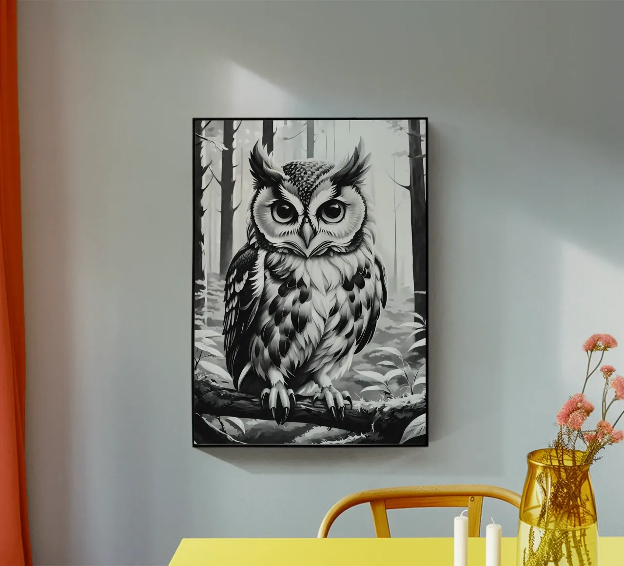 hibou forêt arbres feuilles plexiglas de Jennifer R Spyhalski
